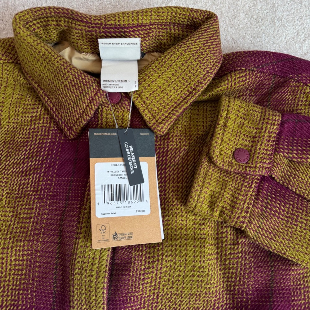 The North Face Women's Valley Twill Utility Jacket Boysenberry Plaid Small NWT
